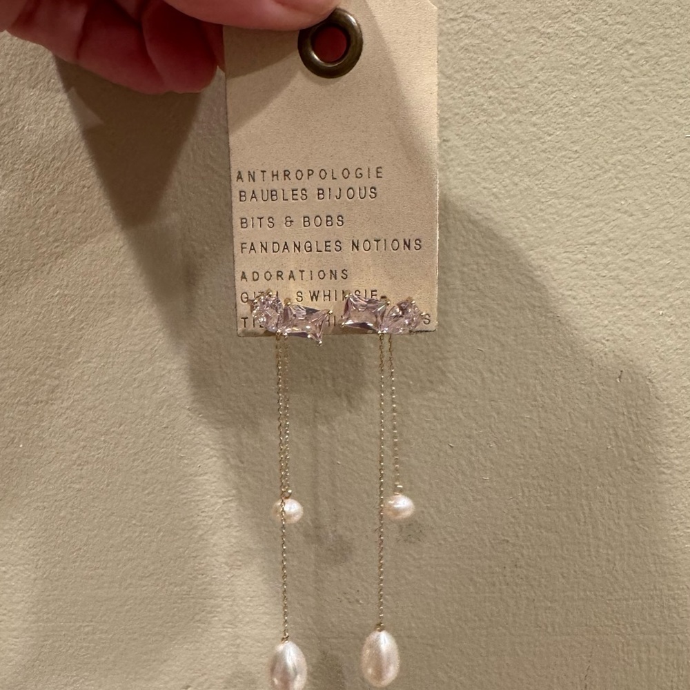 Anthropologie Gold and White Dangle Earrings. Never worn.